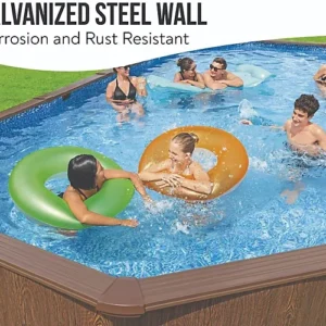 Bestway Hydrium Oval Steel Wall Pool Set, 24FT Swimming Pool, Wood Print