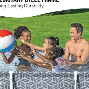 Bestway Steel Pro Rectangle Above Ground Pool, Leaf Design, 12ft Swimming Pool