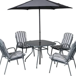 Colorado Grey Metal 4 seater Dining set with Grey Parasol
