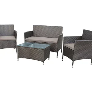 Derry Matt Light black Rattan effect 4 Seater Coffee set