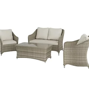 GoodHome Hamilton Cappuccino Rattan effect Metal 4 Seater Coffee set