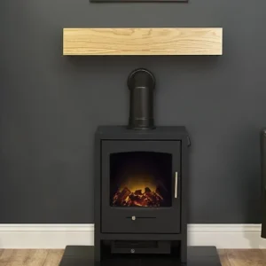 Adam Oak Beam, Hearth & Stove Pipe with Bergen Stove in Charcoal Grey