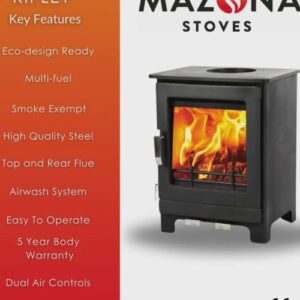 Mazona Ripley 4kW Multifuel Woodburning Stove, Freestanding, Eco Design Approved, Defra Approved