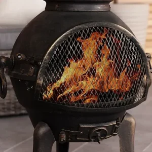 Bentley 120cm Extra-Large Open Bowl Mesh Cast Iron Patio Chiminea Heater Black